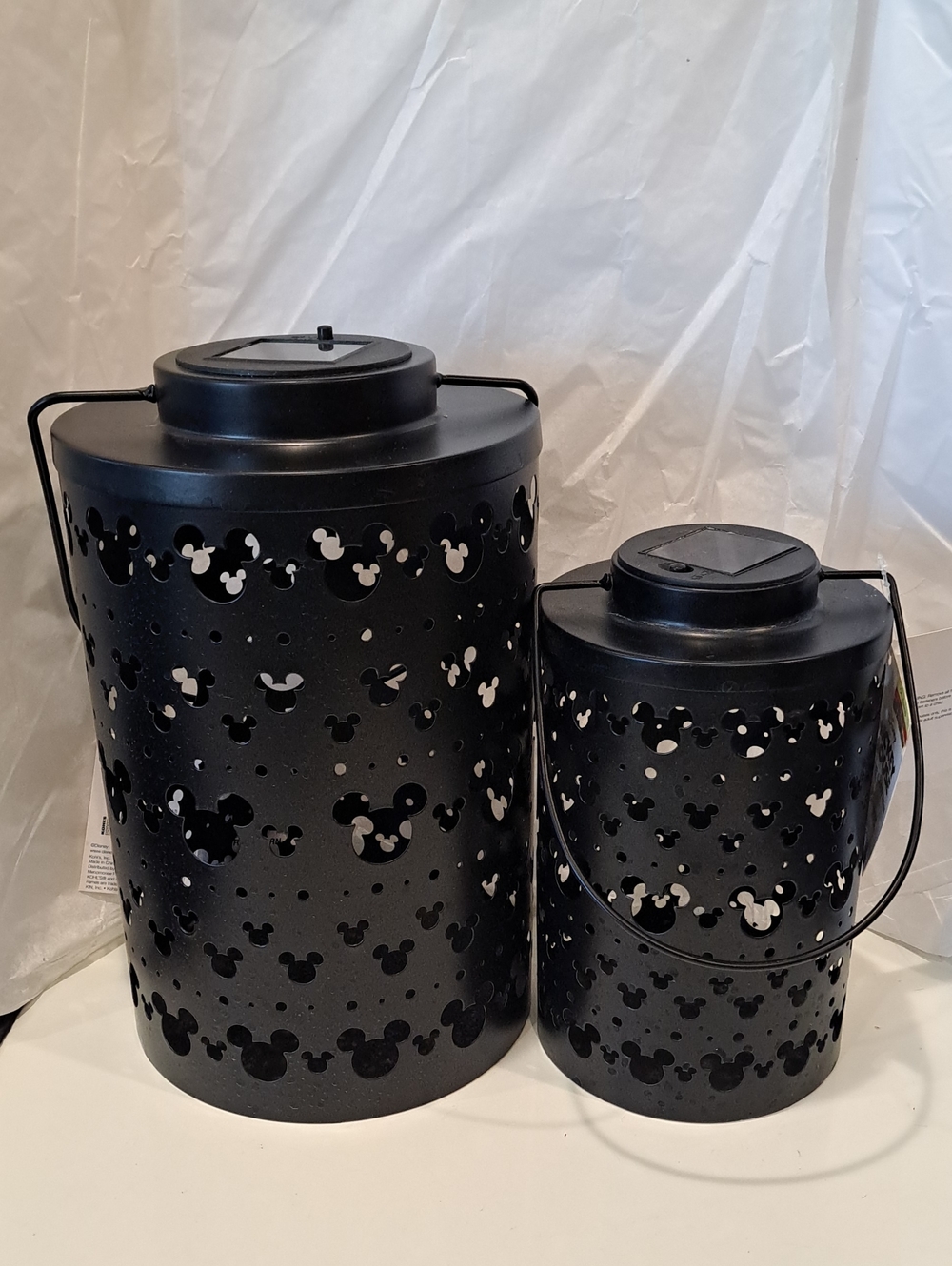 NWT 2 Disney Mickey Mouse Solar Metal Lanterns. Black 2 Sizes